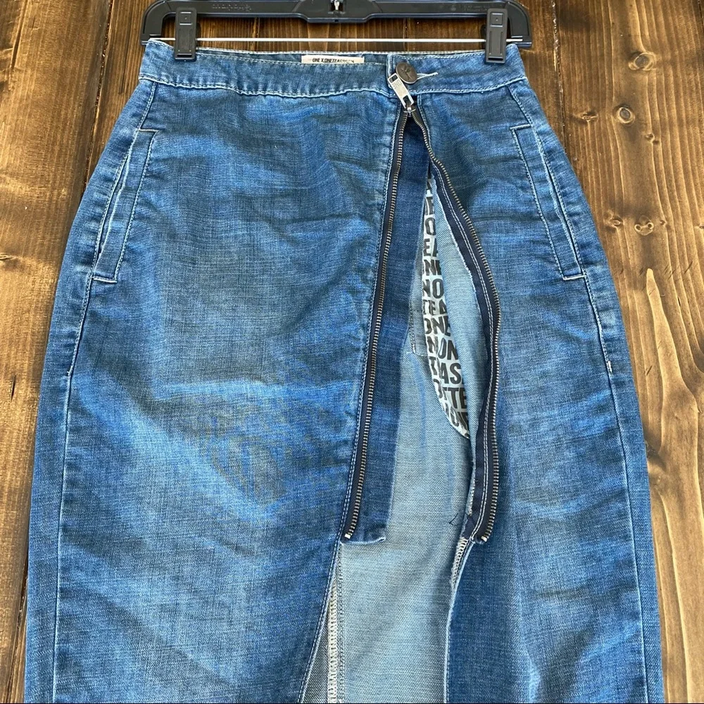 One Teaspoon Blue Denim A-Line Skirt - Picture 9 of 15
